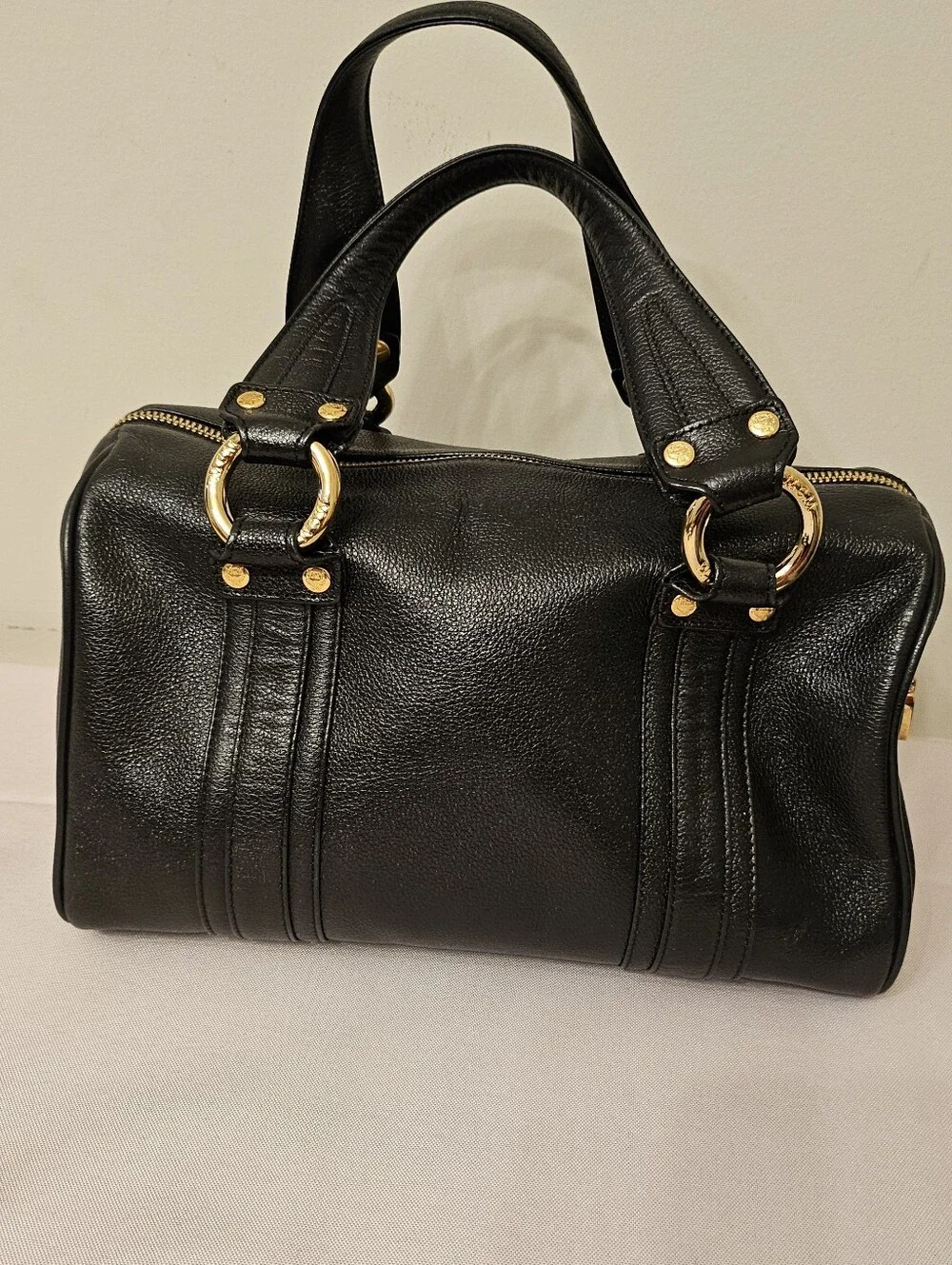 MCM Black Pebbled Leather Boston Bowler Satchel – Gold Hardware - Picture 6 of 16